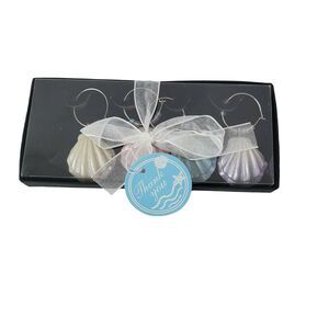 Coastal Beach Theme Shell Charm Wine Glass Markers Set of 4 GUC‎